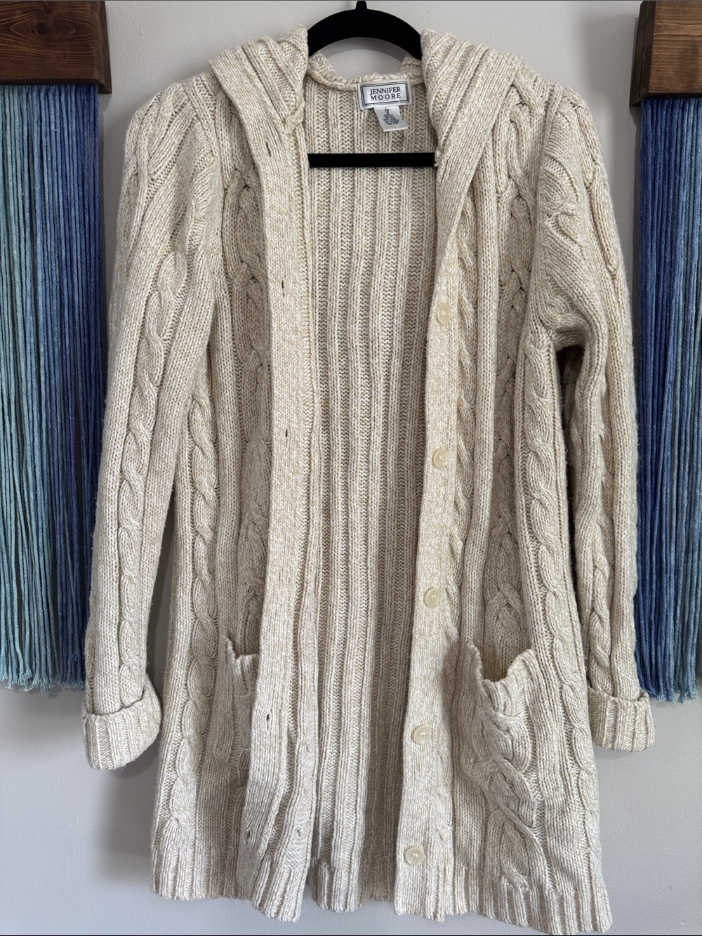 90’s Oatmeal Cable-Knit Hooded Cardigan